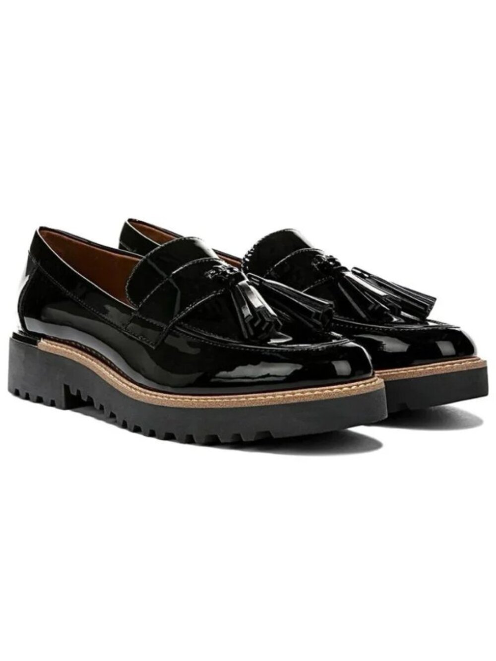 Franco Sarto Carolynn Tassel Loafer Black Faux Patent, Size 10